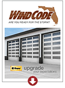 An advertisement for wind code garage doors in Florida